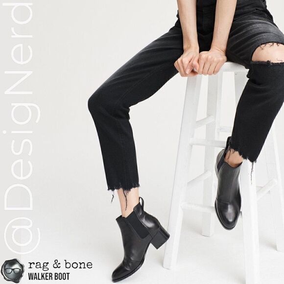 RAG & BONE WALKER LEATHER CHELSEA ANKLE BOOTS IN BLACK SIZE 8 WOMEN’S NEW IN BOX - Picture 14 of 16